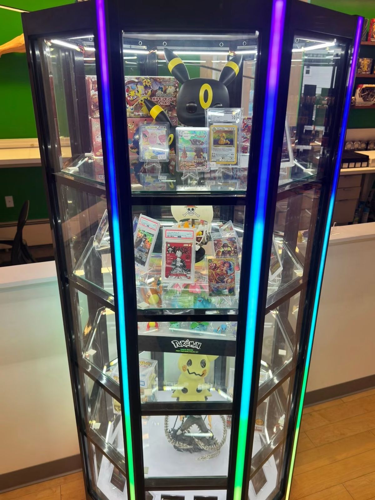 Glass display case of graded cards